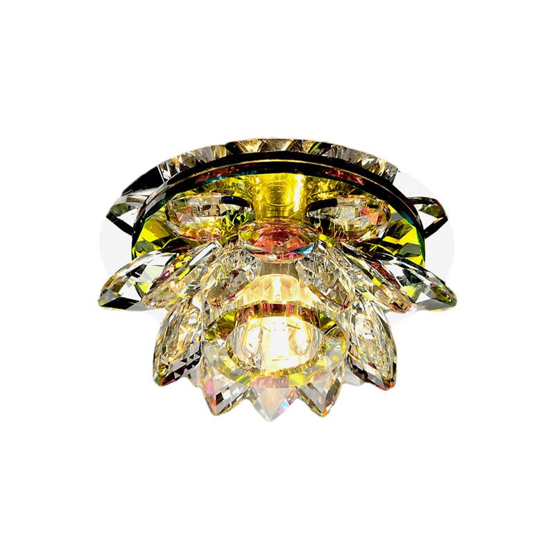 LED Flush Mount Modernist Lotus Clear Crystal Close to Ceiling Light for Porch in Warm/White Light