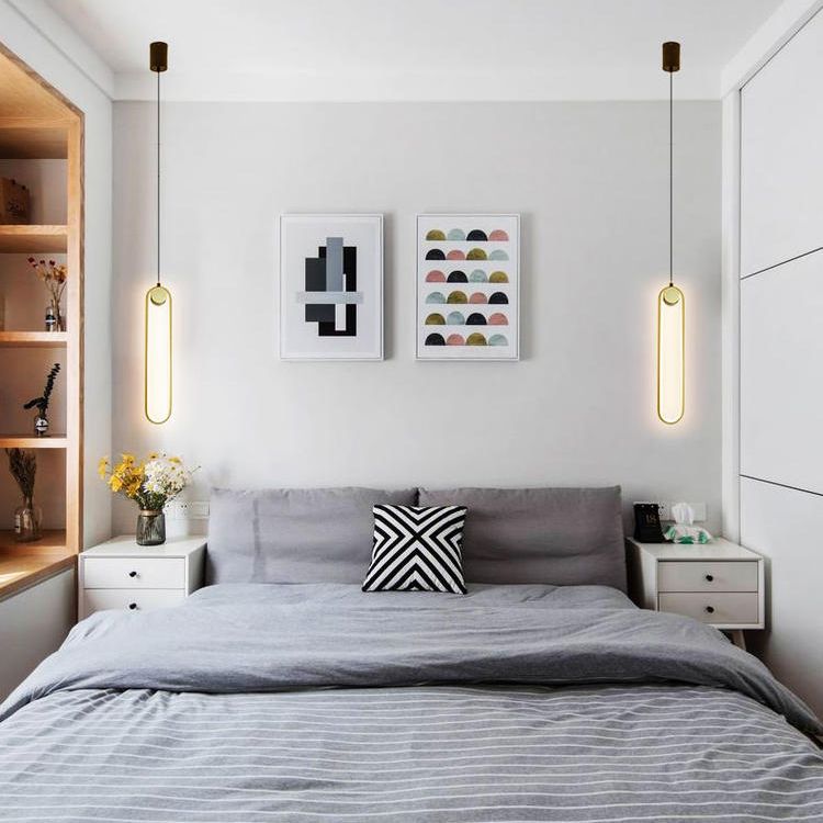 Moderne stijl led hanglamp 1 licht ovaal metaalhanglicht voor bed voor het bed