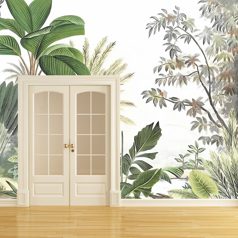 Whole Botanical Plant Wall Mural for Guest Room Decor Nordic Leaf Wall Art in Green, Water Resistant