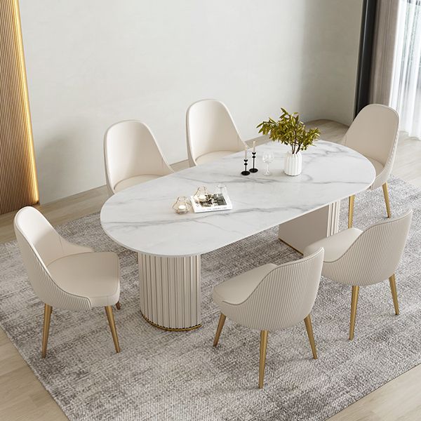 Luxury Sintered Stone Dining Desk Oval Shape Double Base Kitchen Table