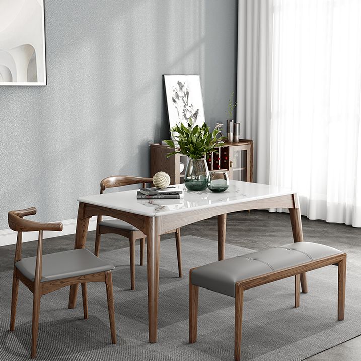 Table à manger rectangulaire en pierre frittée, Style simple, Base en bois de frêne, pour la maison