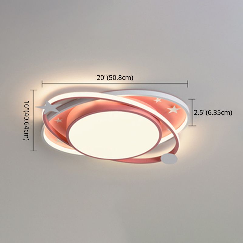 Nordic Metal Flush Mount Light Fixture Saturn Flush Mount Spotlight with White Acrylic Shade for Kids Bedroom