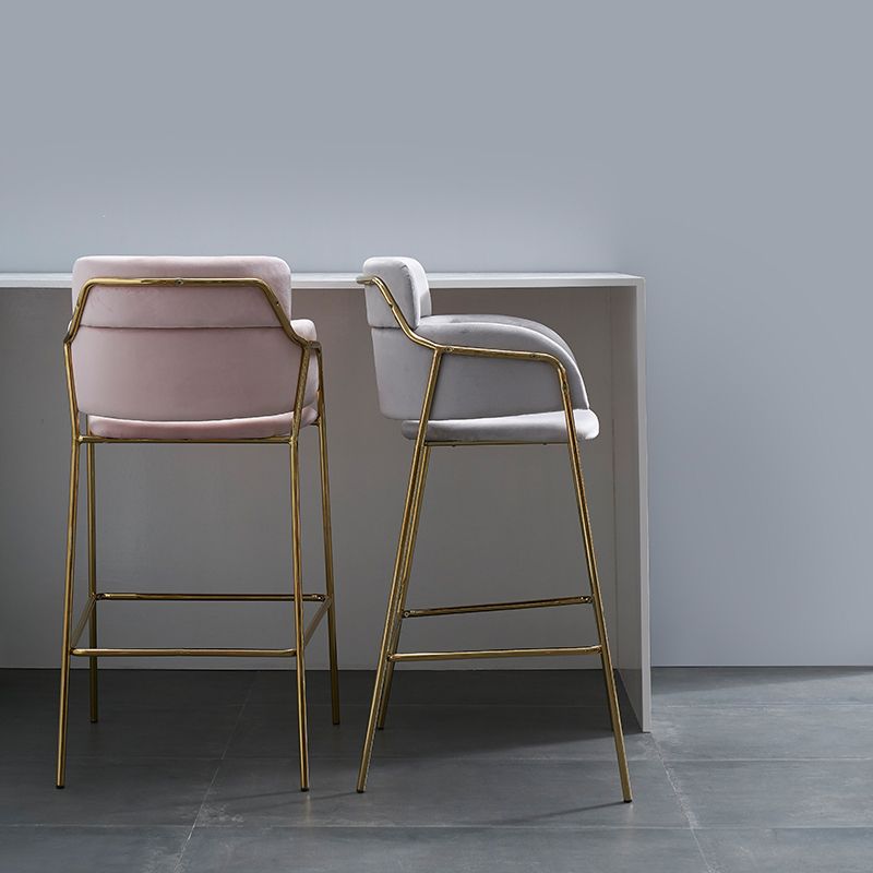 Scandinavian Bucket Seat Bar Stools Fabric Armed Barstool with 4 Gold Legs