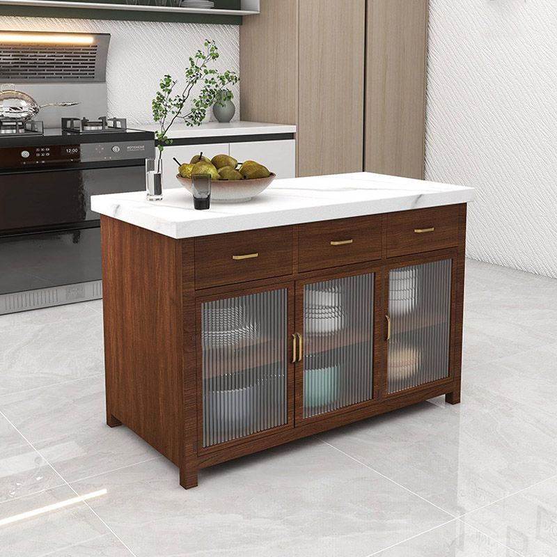 Dining Room Rectangular Prep Table Kitchen Island with Storage Cabinet