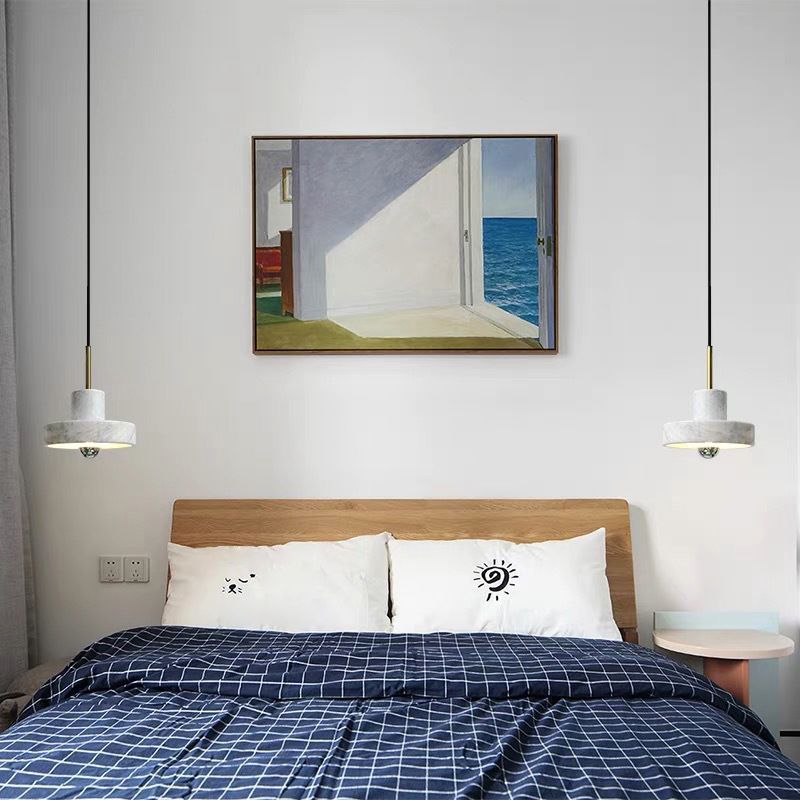 Stone Circle Hanging Light Fixture Minimalist White Down Lighting Pendant for Dinning Room