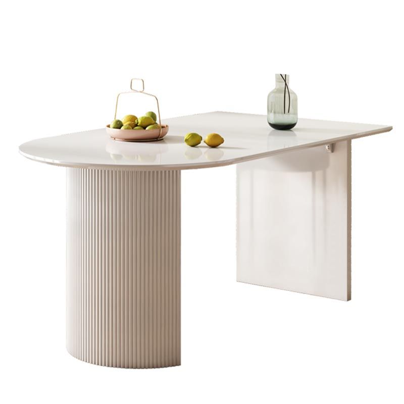 Stone Top Dining Table Modern Double Pedestal Table in White