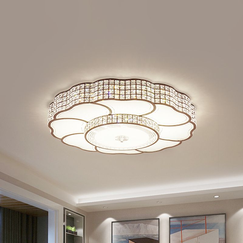 Flower Shape Bedroom Flush Mount Fixture Crystal Encrusted LED Contemporary Flush Lamp in Coffee