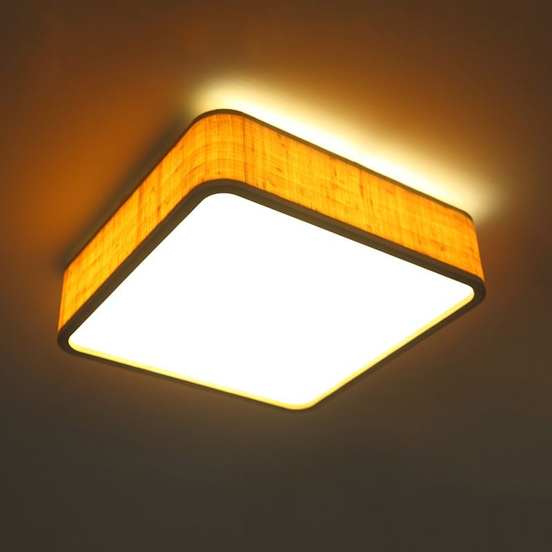 Bamboo Square Flush Light Fixture Contemporary LED Ceiling Mounted Fixture in Wood