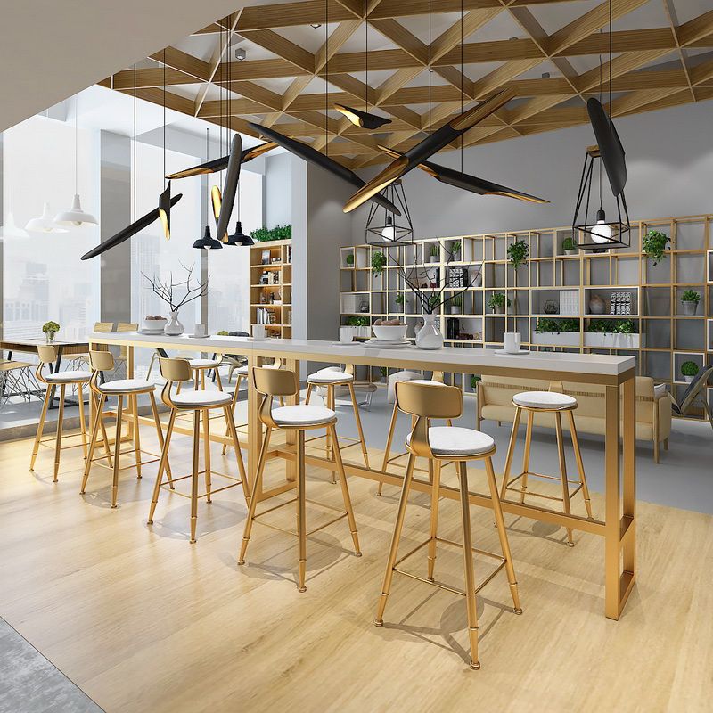 Coffee Shop Modern Barstool Circular Seat Bar Stool with Gold Base