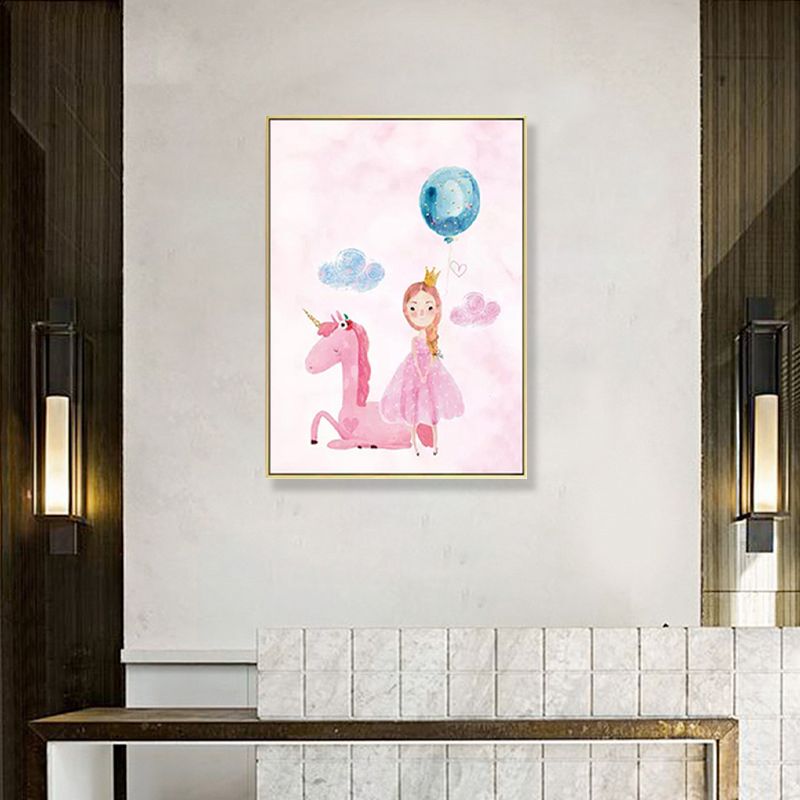 Toile murale de dessin animé pour filles, décoration murale de couleur Pastel avec dessin de licorne pour chambre à coucher