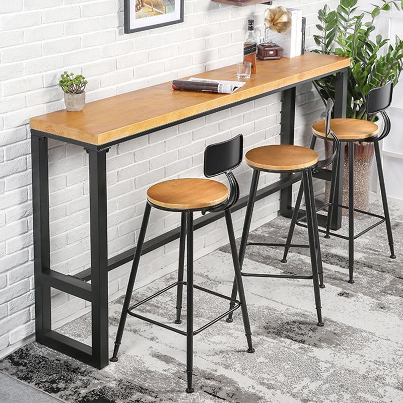 Rectangle Solid Wood Bistro Table Natural Bar Height Pub Table with Footrest