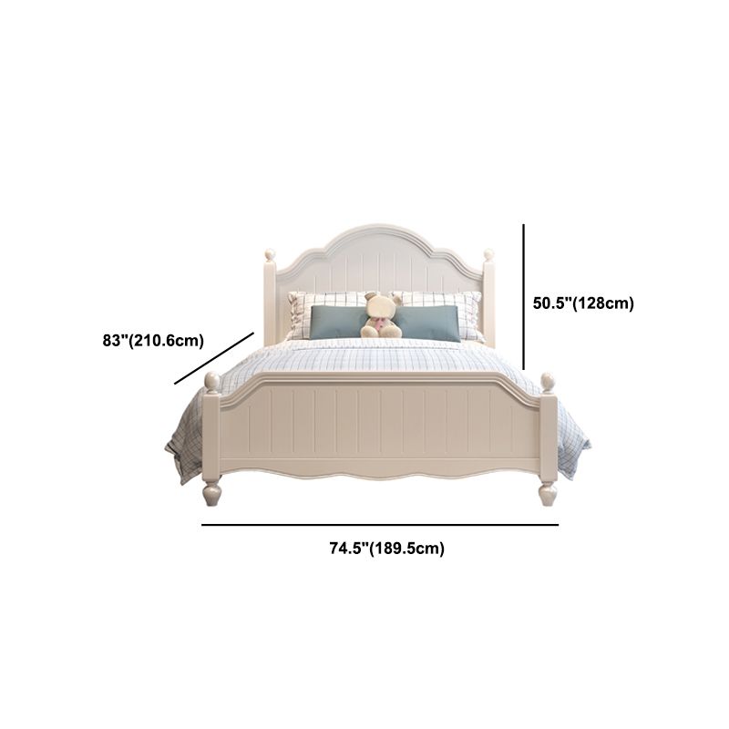 White Victorian Bed Frame Wood Panel Bed with Camelback Headboard