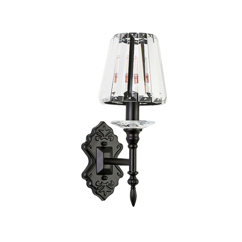 1/2-Light Bedside Wall Lighting Modernism Black Wall Mounted Lamp with Conic Crystal Block Shade