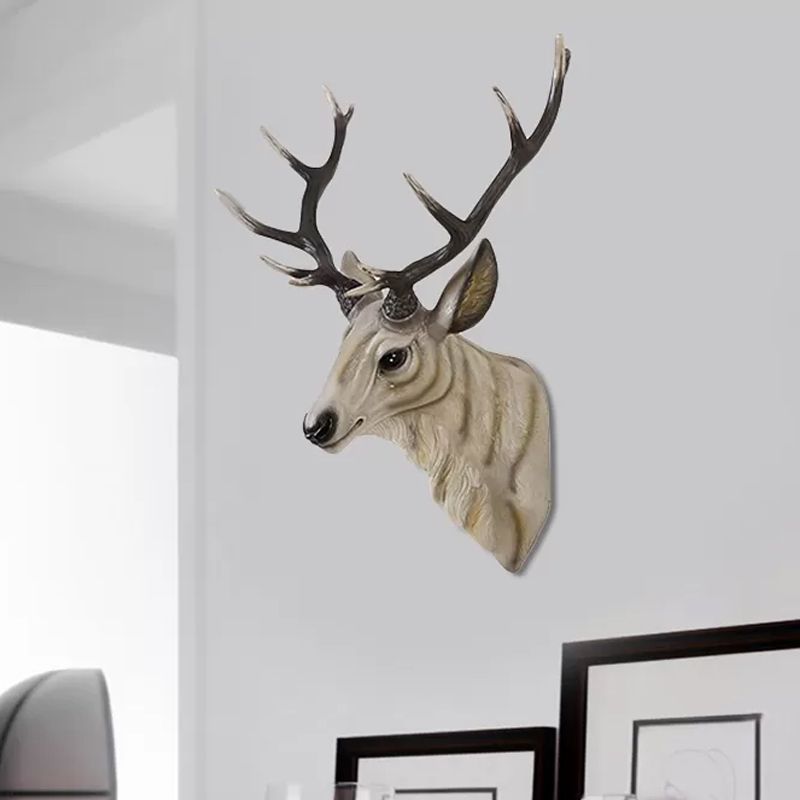 Grey/White/Brown 1 Light Sconce Lamp Traditional Style Resin Deer Shaped Wall Lighting Fixture for Bedroom