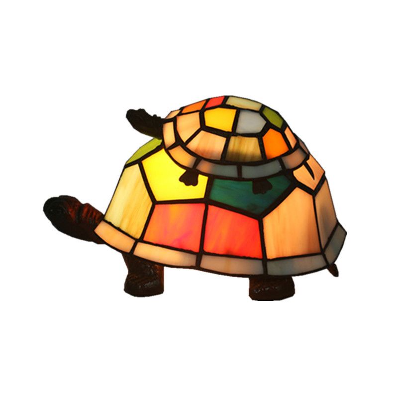 Cut Glass Turtle Mom and Baby Table Light Tiffany 1 Head Nightstand Lamp for Bedroom