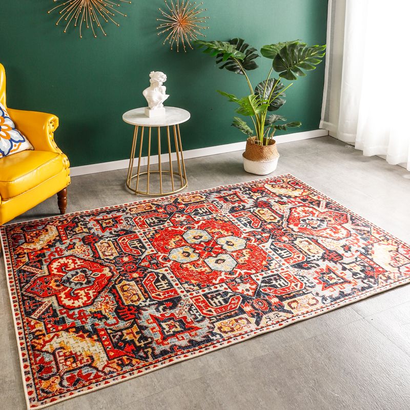 Rustic Tribal Print Area Rug Multi-Color Moroccan Rug Synthetics Washable Non-Slip Pet Friendly Rug for Room