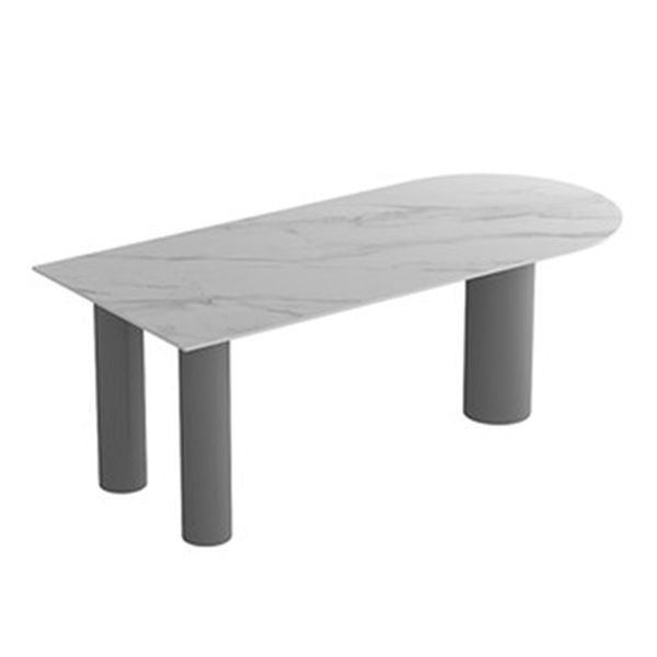 Mesa de comedor con tapa de piedra sinterizada de forma libre, mesa moderna con base de metal