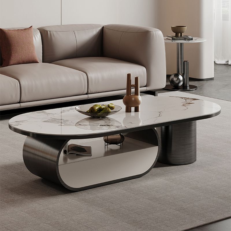 Abstract Coffee Table Slate Cocktail Table with Storage Drawer and Shelf