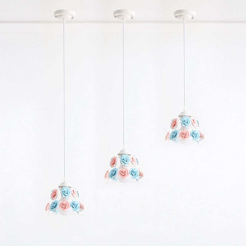 1-Light Pendant Lighting Korean Garden Rose Ceramic Suspension Light Fixture for Bedroom