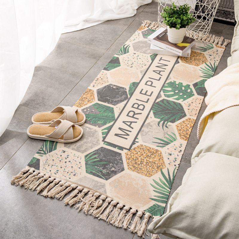 Tapis rétro multi-couleurs relaxant Machine de tapis à motifs de coton Machine intérieure lavable avec gland pour décor