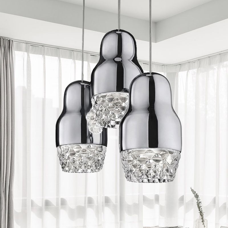 1/3 Heads Metal Pendant Lamp with Gourd Shade Postmodern Chrome/Gold/Rose Gold Suspended Pendant Light for Bar in Warm/White