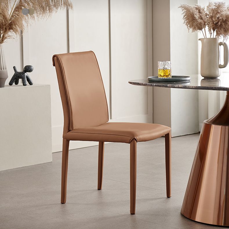 Silla lateral de cuero para el hogar, estilo diseñador, acabado mate, respaldo sólido, silla de comedor