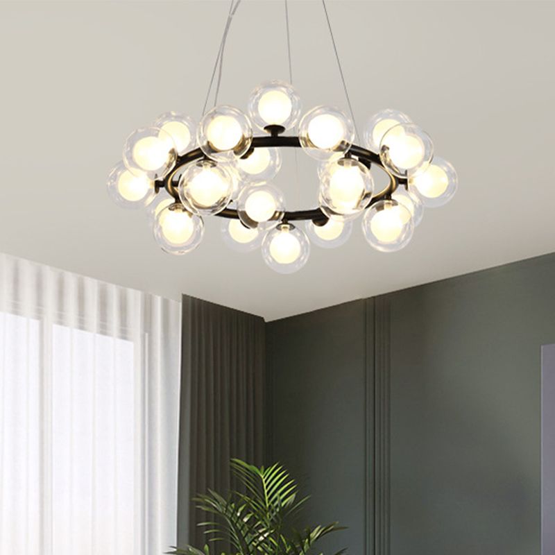 25 Bulbs Dining Room Hanging Lamp Kit Simple Chandelier Light Fixture with Round Glass Shade