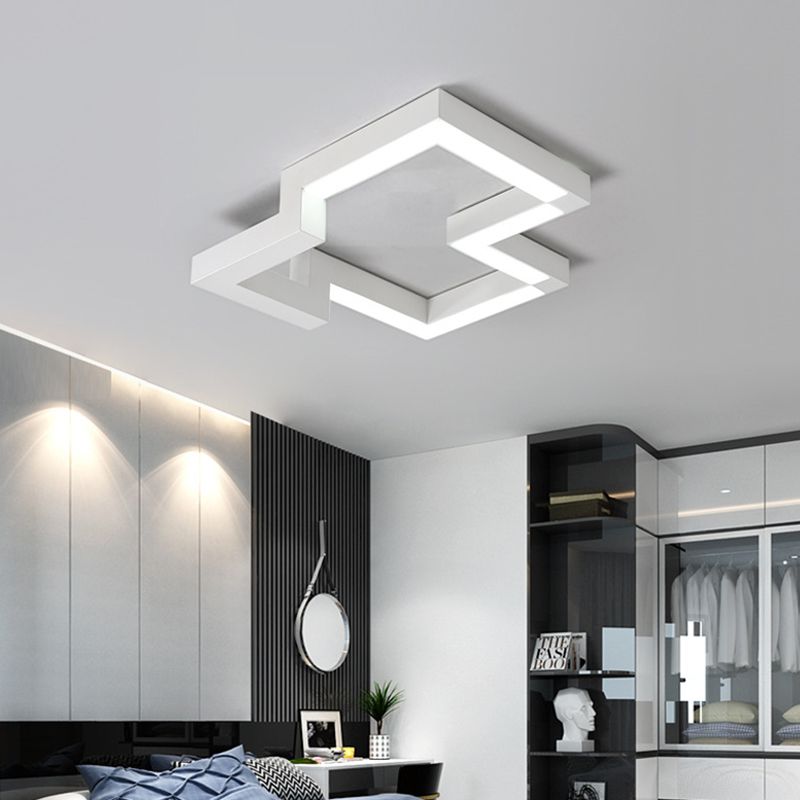 19.5"/25.5" Wide Metal Geometric Ceiling Mounted Light Modern Black/White LED Flush Light in Warm/White Light