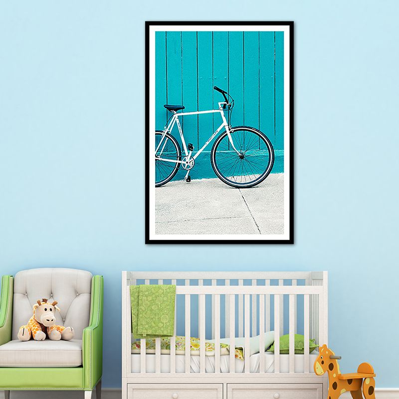 Contemporary Bicycle Wall Art Decor Boys Bedroom Wrapped Canvas in Blue, Multiple Sizes