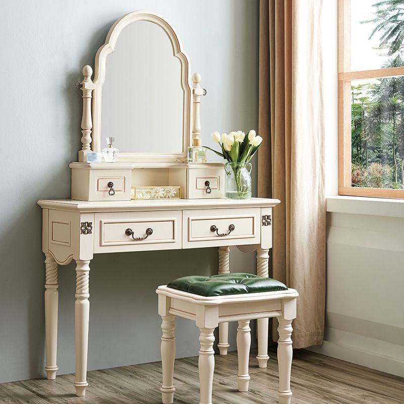 Solid Wood Makeup Vanity Set Victorian 4 Drawers Dressing Table