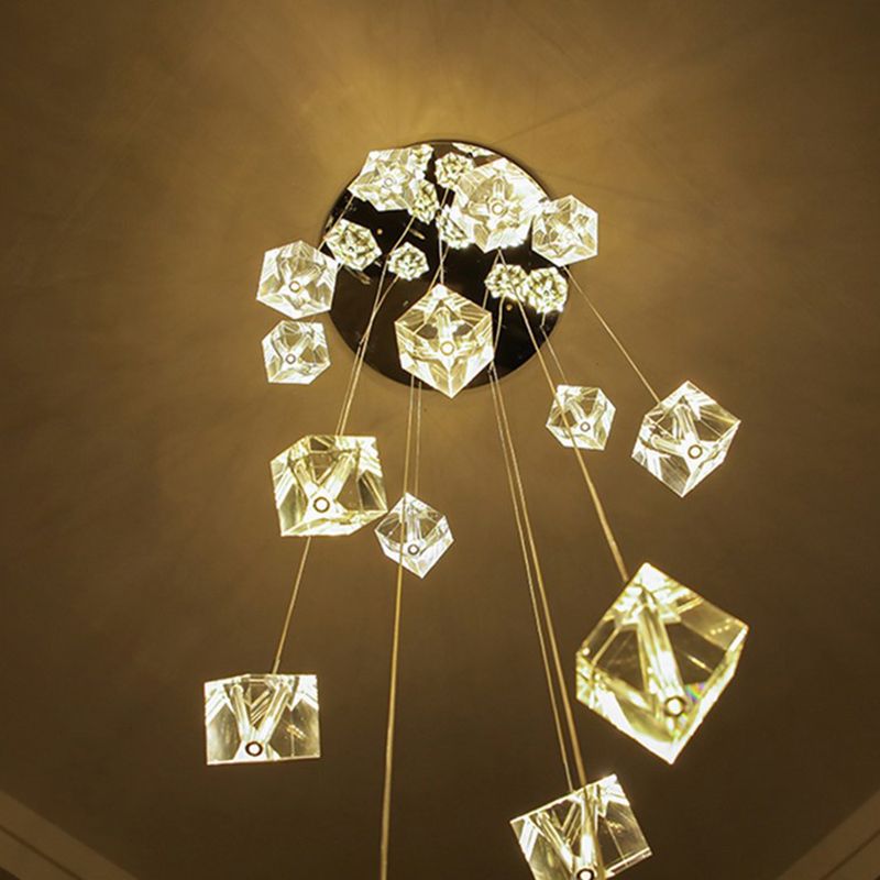 Kristall Silber LED-Anhänger Licht im modernen Luxusstil Edelstahl-Quadrathanglampe