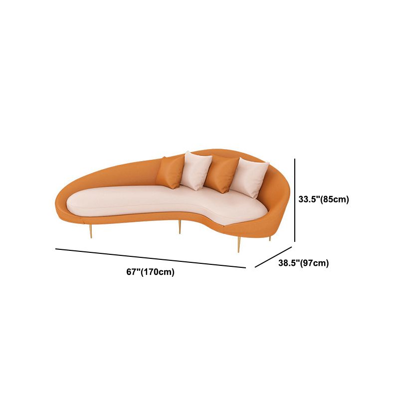 Faux Leather Curved Sofa with Slopped Arm for Living Room in Orange