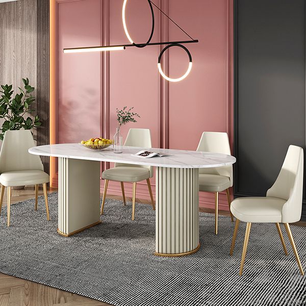 Mesa de comedor de lujo de doble pedestal oval