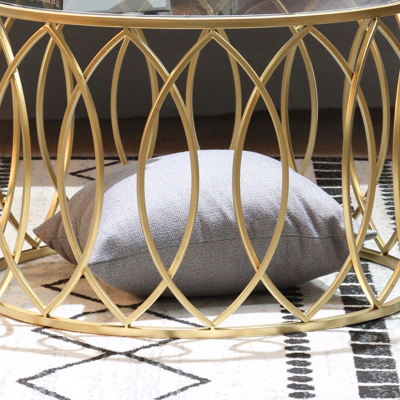 Glass Top Coffee Table Round Shape Frame Base Cocktail Table