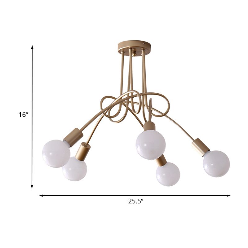 Iluminación de montaje semiempotrado trenzado negro/dorado con bombilla abierta, lámpara de techo de cocina de metal industrial de 3/5/6 luces