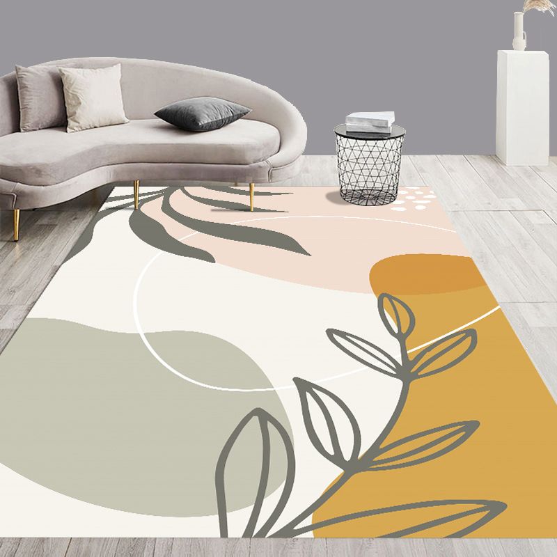 White Modern Carpet Polyester Plant Carpet Washable Carpet for Living Room