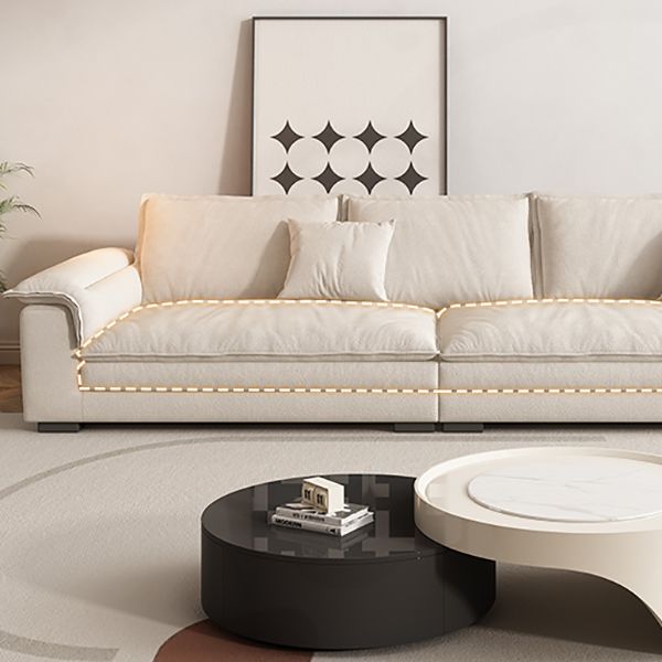 Contemporary Solid Wood Pillow Top Arm Stain Resistant Fabric Sofa in Beige