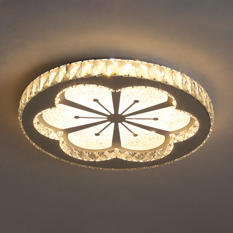 Chambre ronde Flush Ceiling Light Crystal LED Contemporary DEL Flush Mount Lighting Fixture in Stainless-Steel