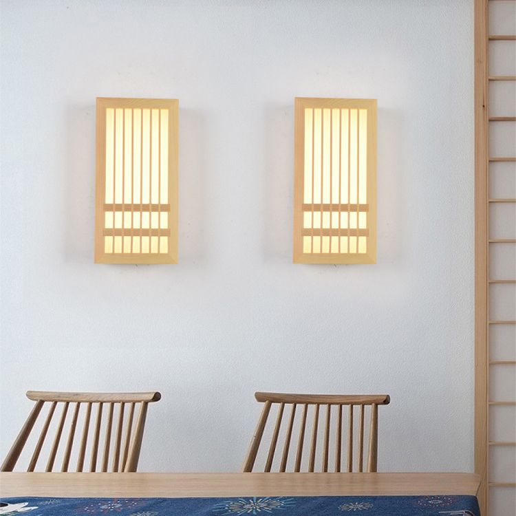 Luces de apliques de pared rectangular de estilo contemporáneo madera 1 lámpara de luz