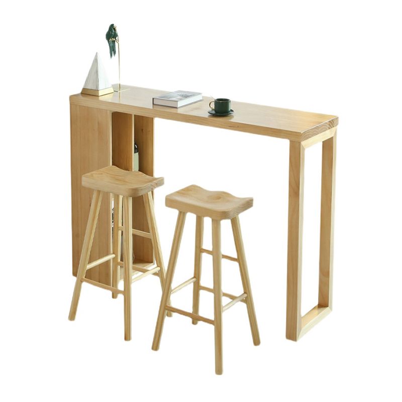 Double Pedestal Bar Table Set 2/3 Pcs Solid Wood Bar Table and Backless Stools