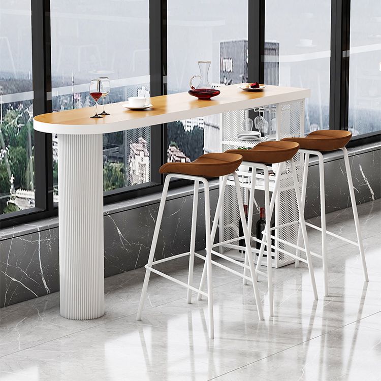 Metal Contemporary Freeform Dining Table Pine Wood Top Table