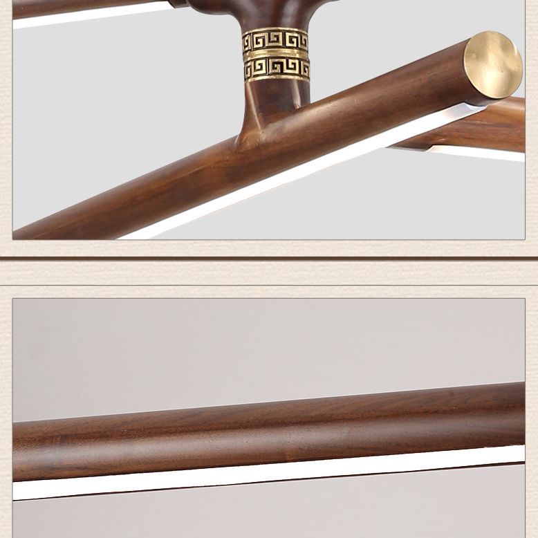 Linear Tea Room Suspension Lamp Wooden Minimalist LED Hanging Island Light Fixture