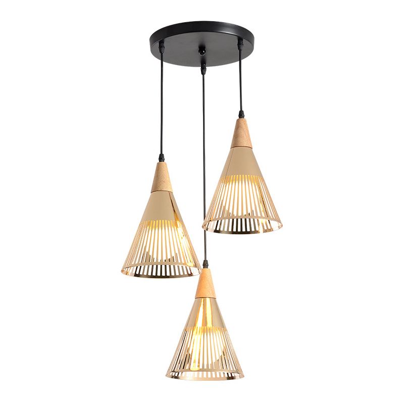 Nordic Modern Style Tapered Holzwinse Anhänger Lampe Metalldrahtkäfig Wohnzimmer Hanging Lampe
