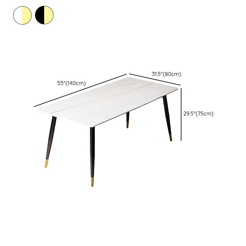 Modern Stone Rectangle Dining Table 4 Black Legs Table for Dining Room