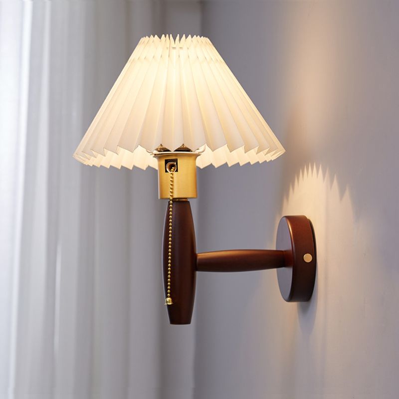 Contemporary Wooden Wall Light Fixture with Fabric Shade for Sitting Room