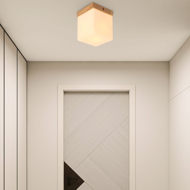 Nordic Flush Mount Single Light Ceiling Light Fixture with Wood for Hallway