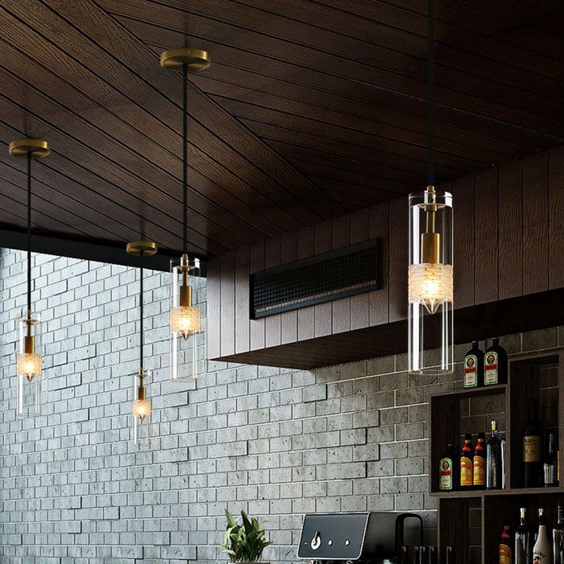 Tubular Dining Room Down Lighting Pendant Crystal 1-Bulb Simple Hanging Lamp in Black