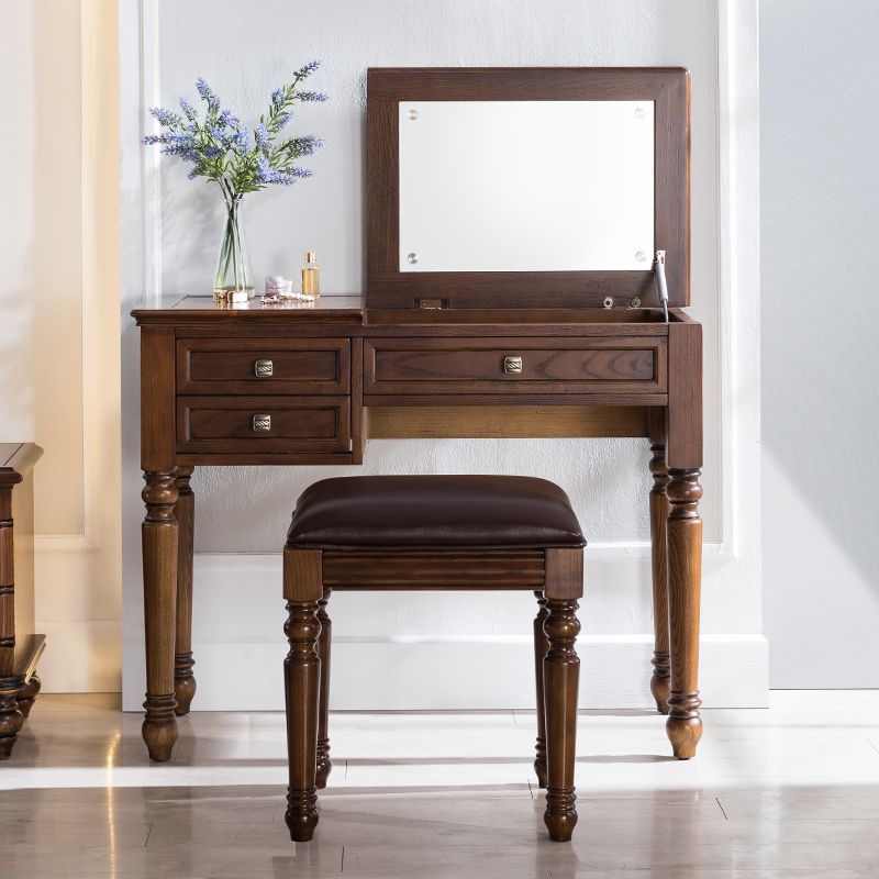 Solid Wood Vanity Dressing Table Traditional Flip-Top Makeup Vanity Desk