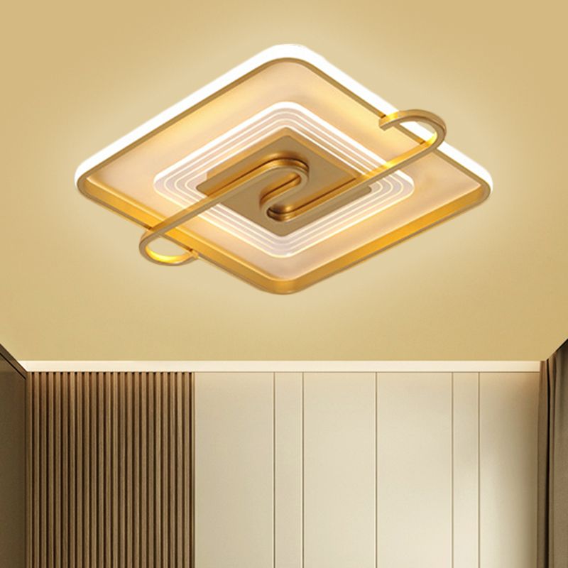 16.5"/20.5" W Square Parlor Flushmount Metal LED Contemporary Close to Ceiling Lamp in Gold, Warm/White Light