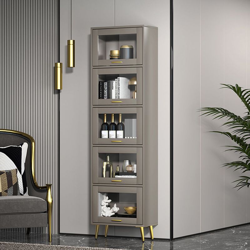 Glam Champagne/White Closed Back Standard Wood Shelf Bookcase for Living Room